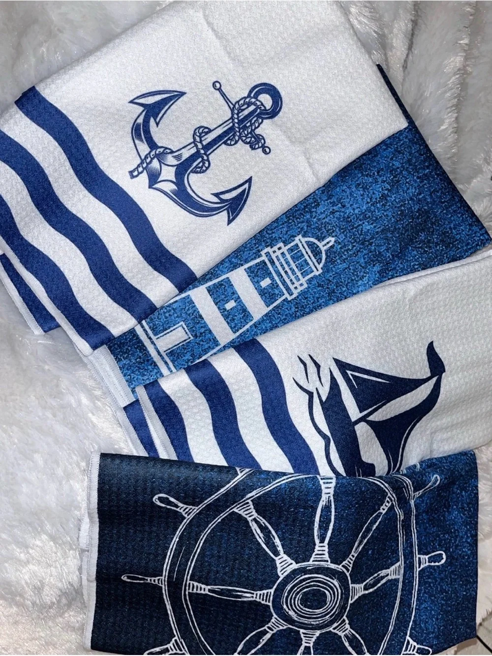Nautical Cotton Kitchen Towels - Blue & White (Set of 4)